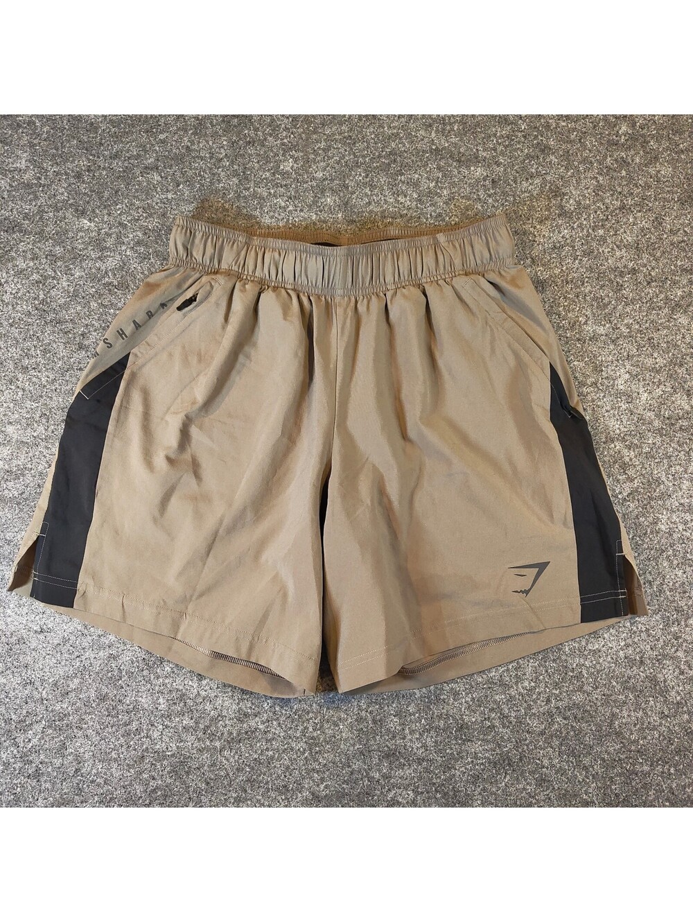 Gymshark Men's Training Shorts Tan Khaki Black Zip Pockets Activewear Size S